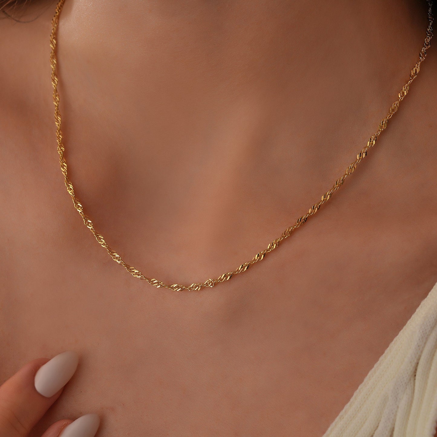 Dainty 14K Gold Plated Chain Necklace: Twist Rope, Paperclip, Snake &amp; More