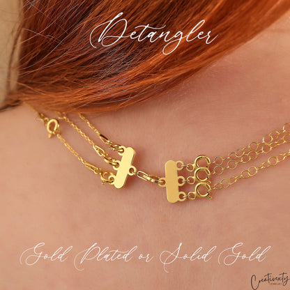 Silver or Gold Necklace Detangler: Layered Chain Organizer
