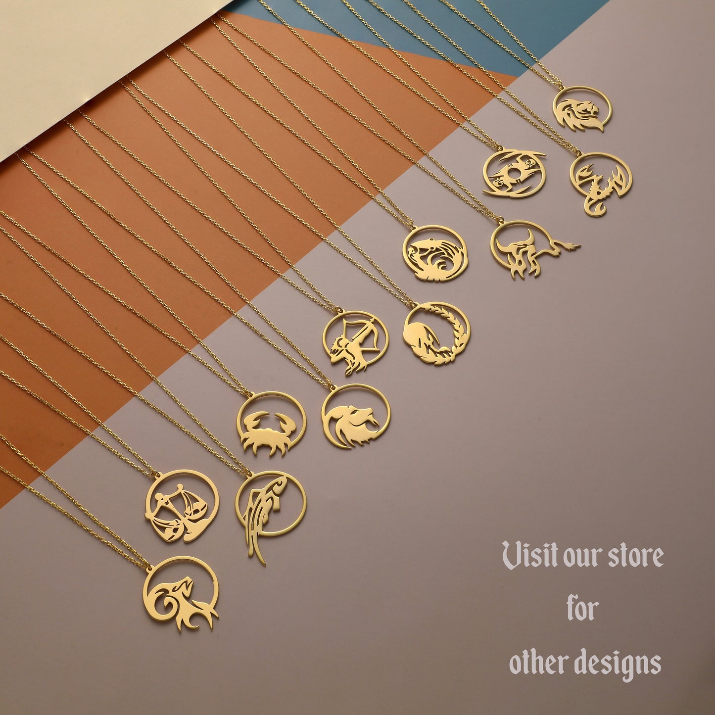 Gold Zodiac Jewelry Set: Sterling Silver Necklace, Bracelet & Earrings