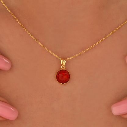 Carnelian Gemstone Necklace: 925 Sterling Silver, 14K Gold