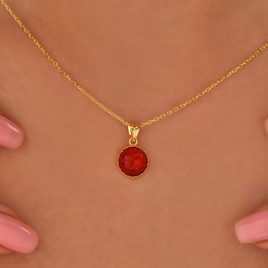 Carnelian Gemstone Necklace: Brass, Gold-Plated Brass