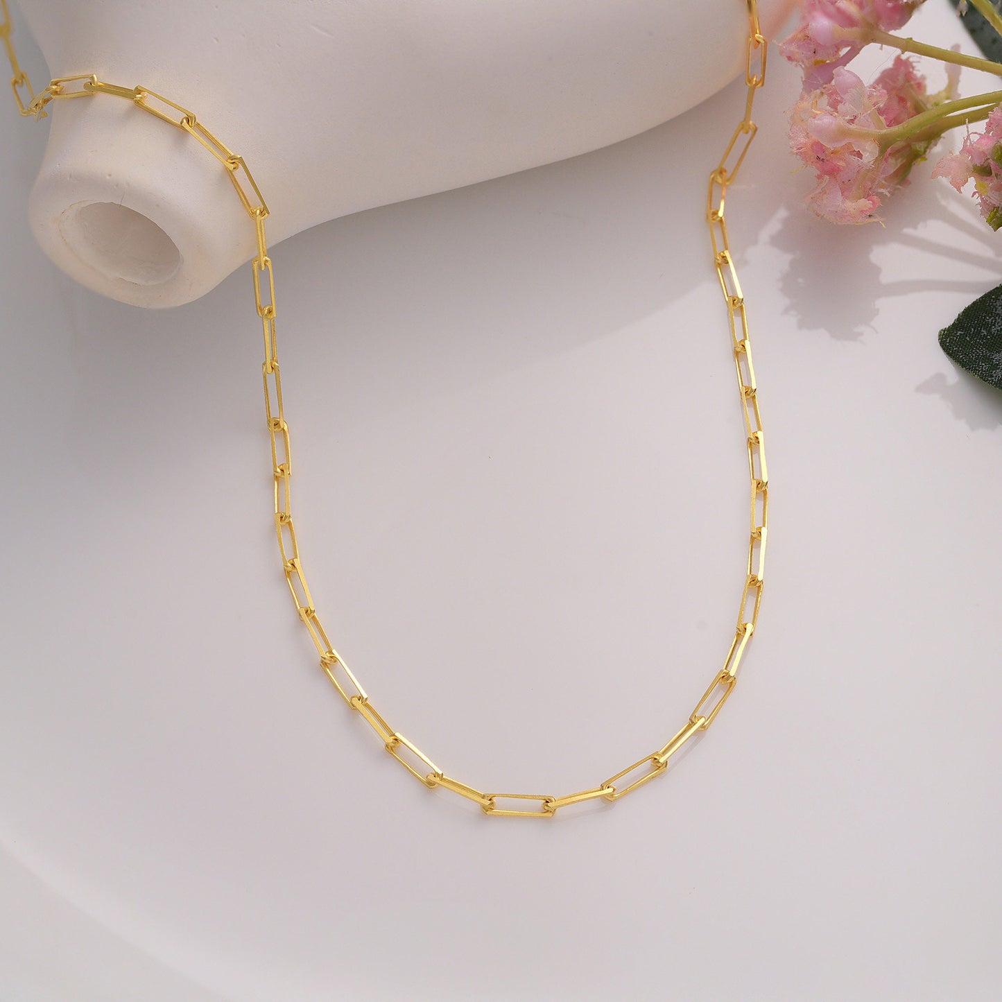 Dainty Paperclip Chain Necklace: 14k Gold Plated Sterling Silver