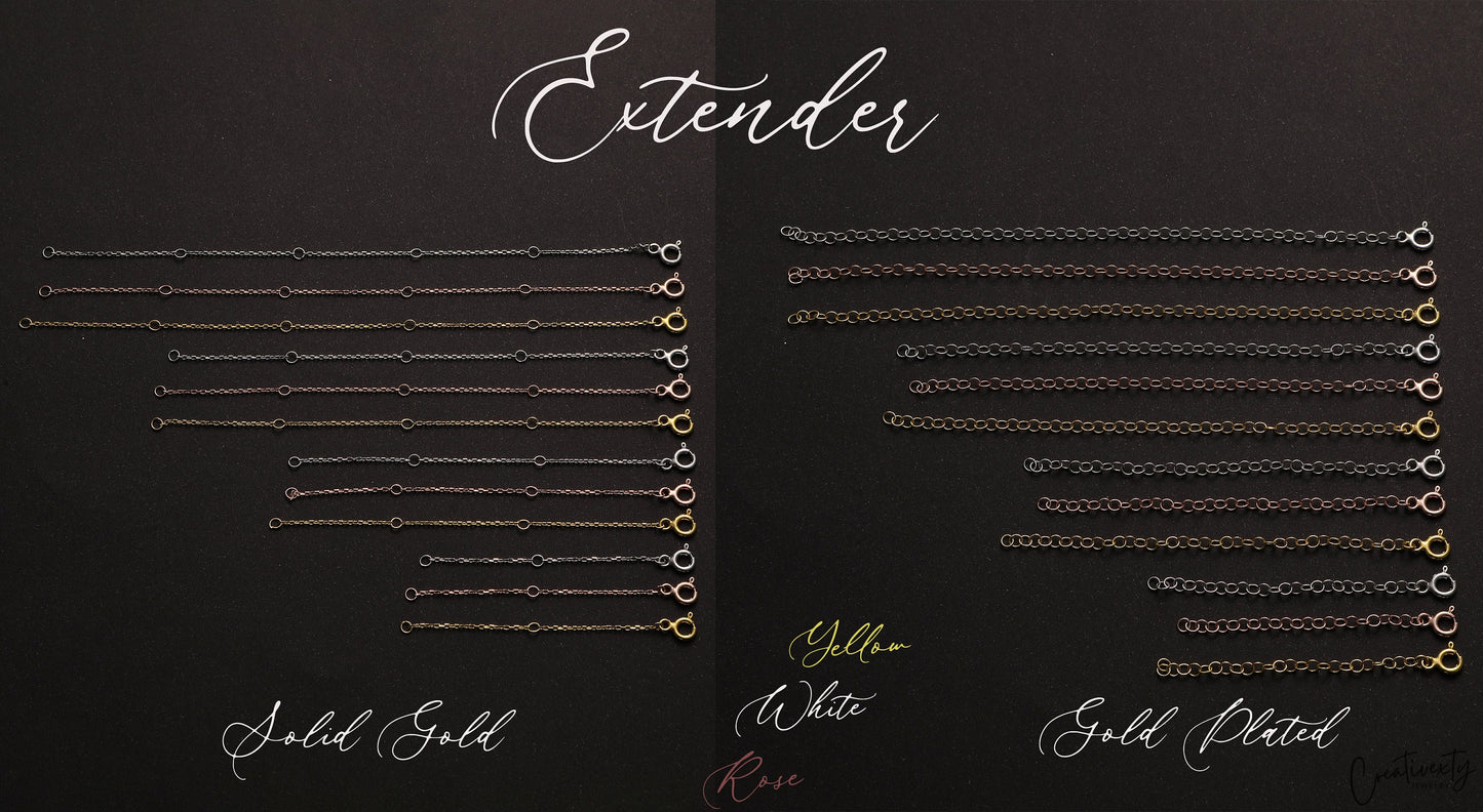 Sterling Silver Necklace Extender: Rose, White, Yellow Gold Chain Prolonger