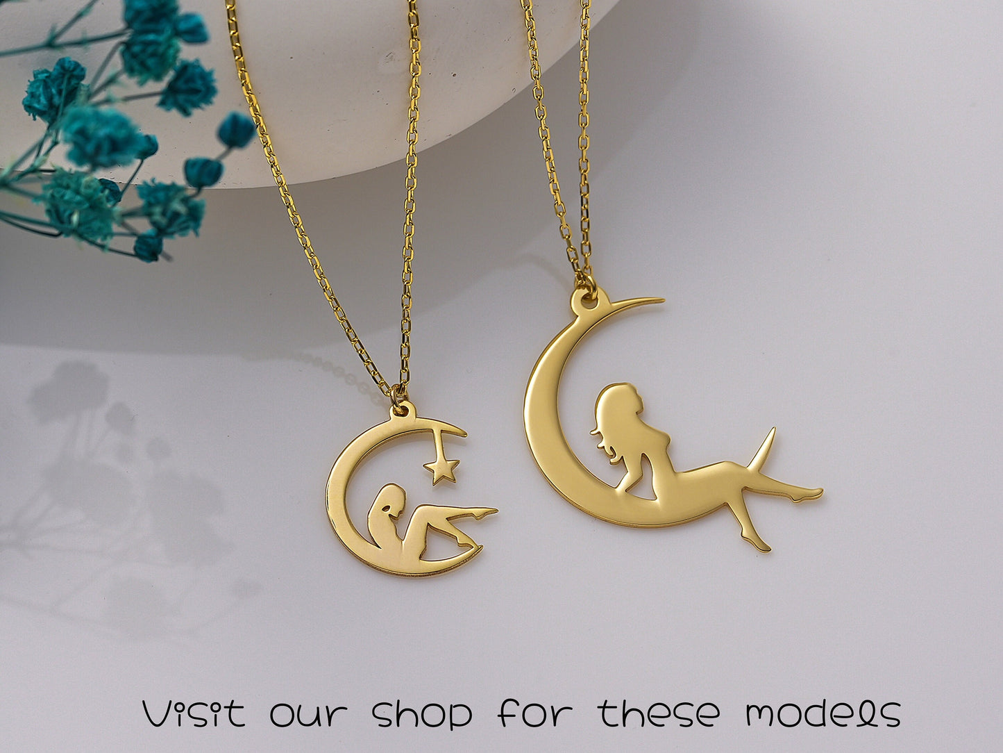 Fairy Necklace: Silver or Gold Tinkerbell Pendant (Yellow / Rose / White)