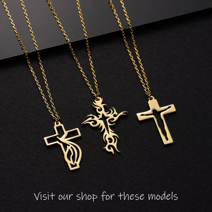 Elegant Jesus Cross Necklace: 14K Gold or Sterling Silver, Unisex