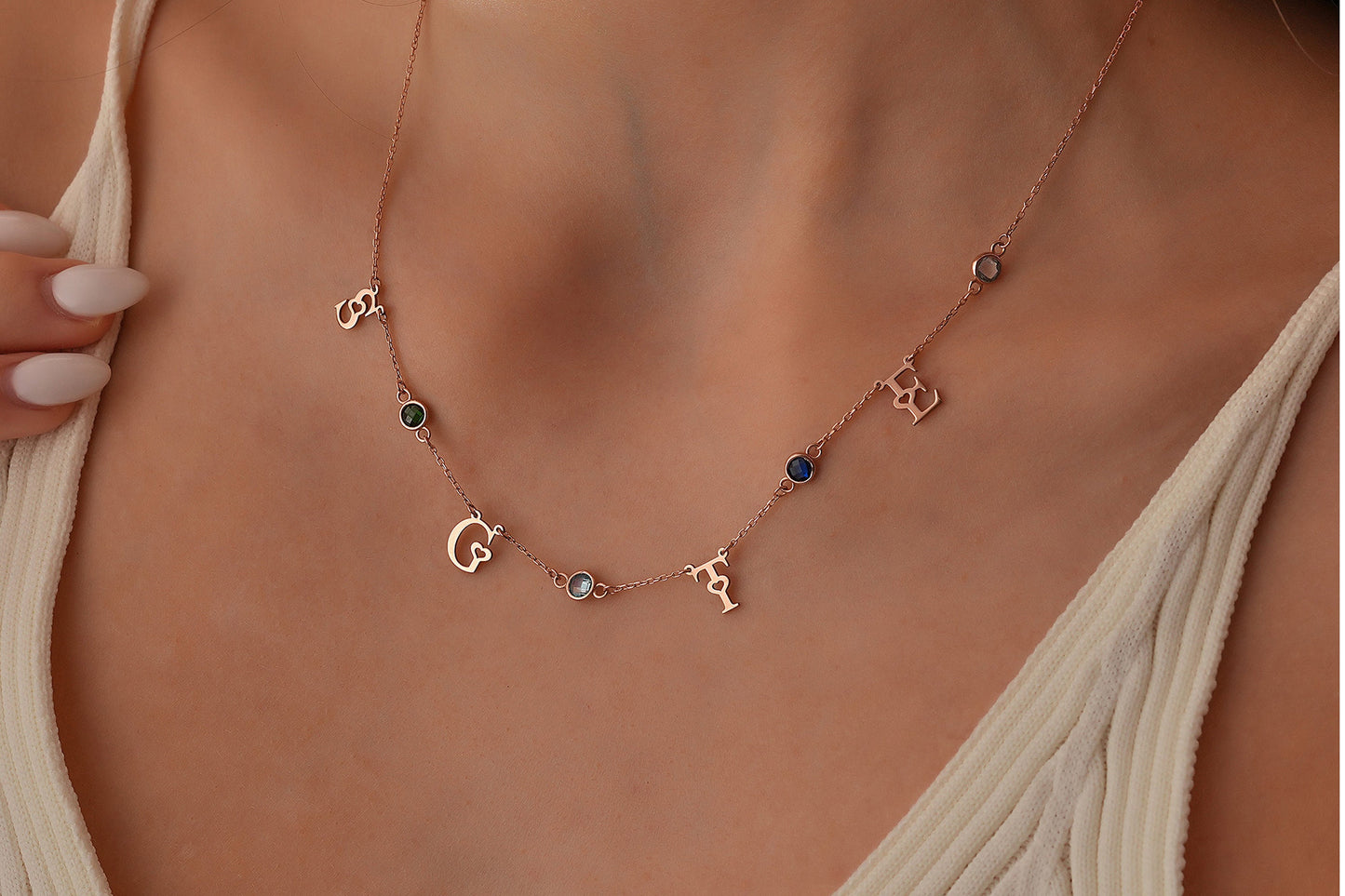 Personalized Birthstone Initial Necklace: Sterling Silver Family Jewelry