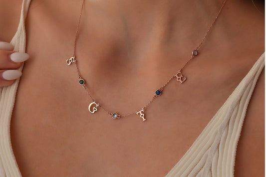 Personalized Birthstone Initial Necklace: Sterling Silver Family Jewelry