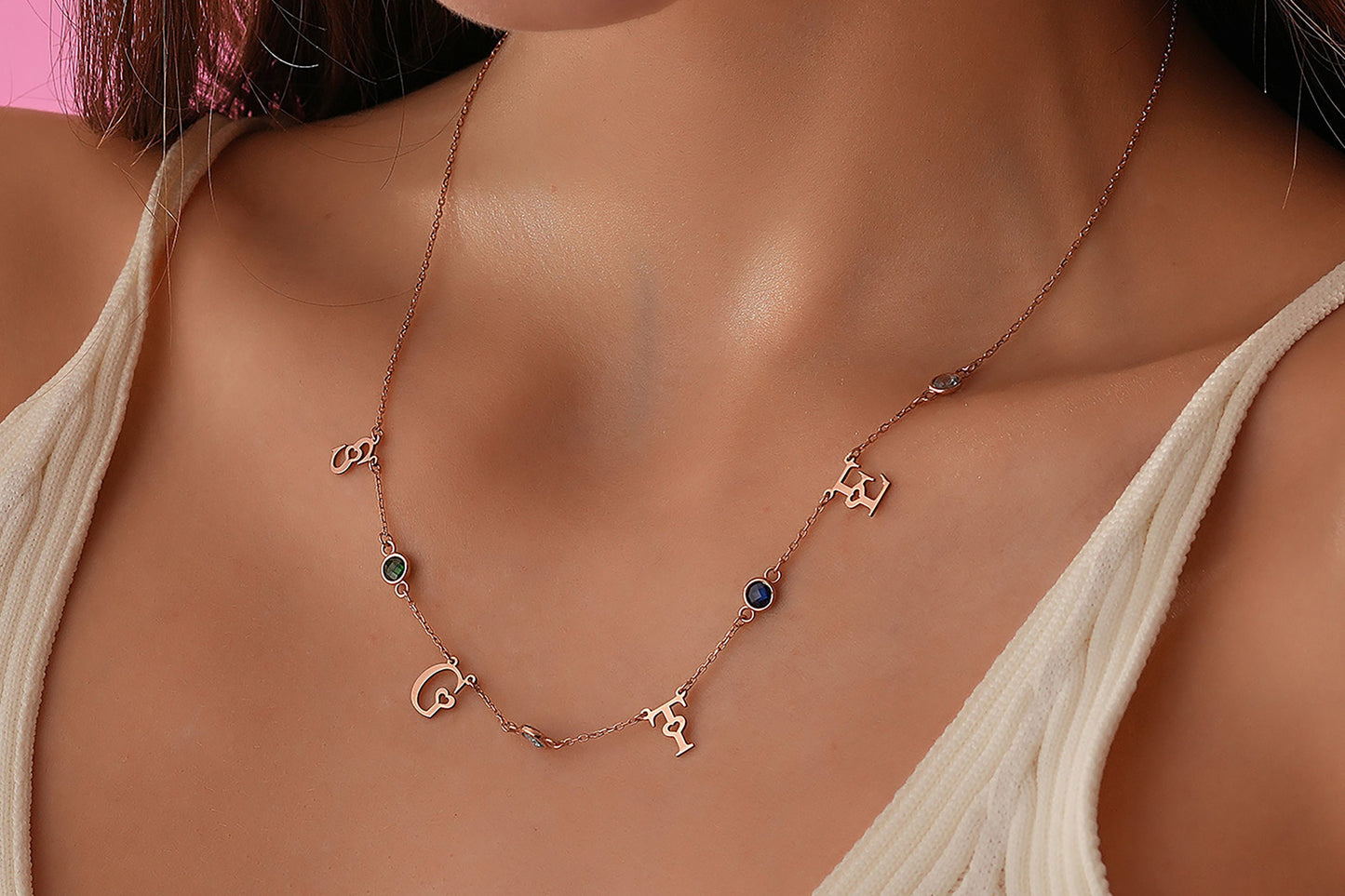 Personalized Birthstone Initial Necklace: Sterling Silver Family Jewelry