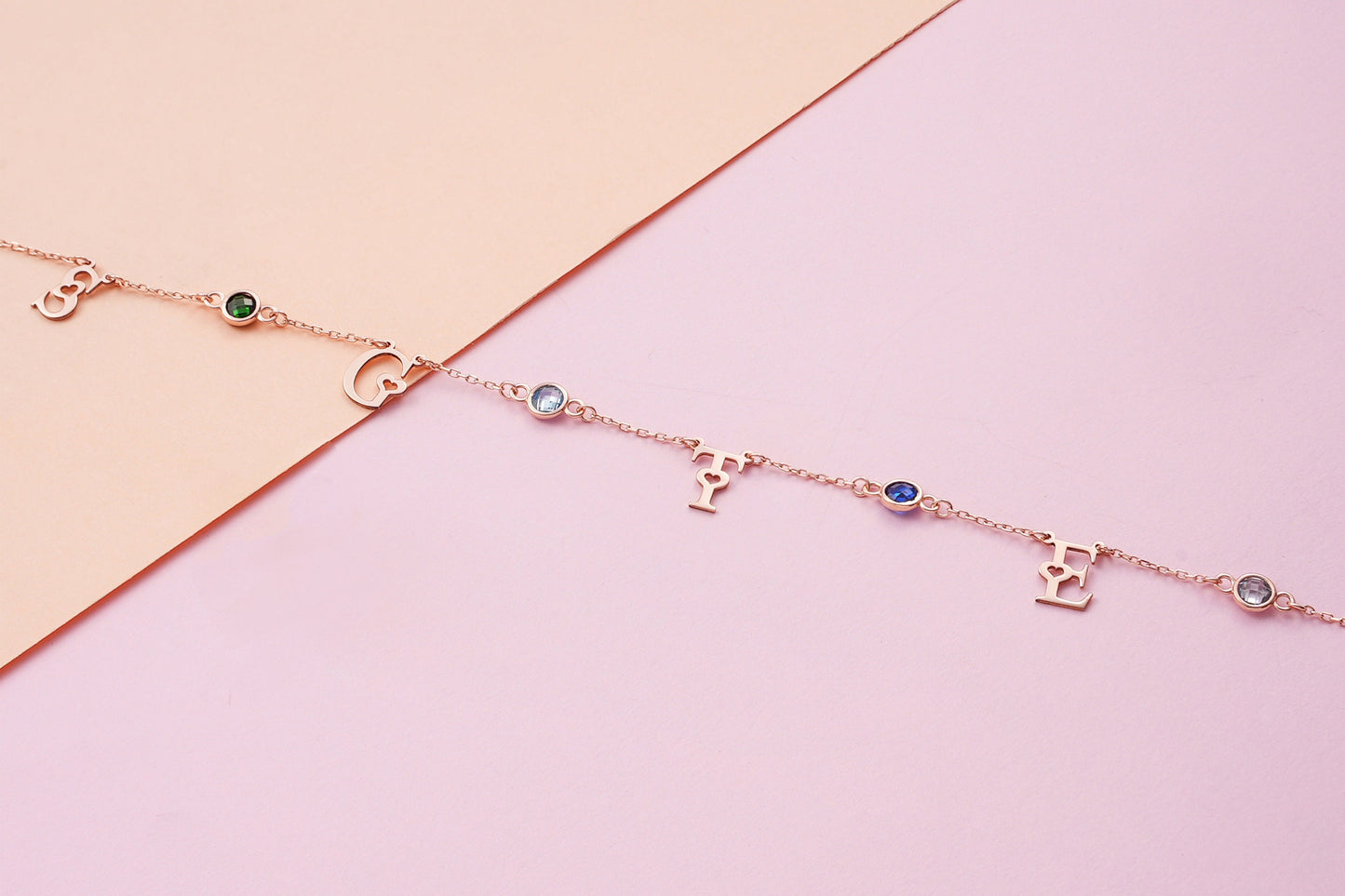 Personalized Birthstone Initial Necklace: Sterling Silver Family Jewelry