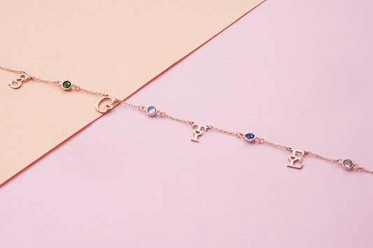 Personalized Birthstone Initial Necklace: Brass Family Jewelry