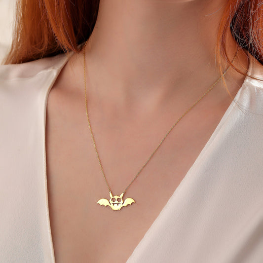 Brass with Gold or Silver Finish Bat Necklace: Gothic Halloween Pendant
