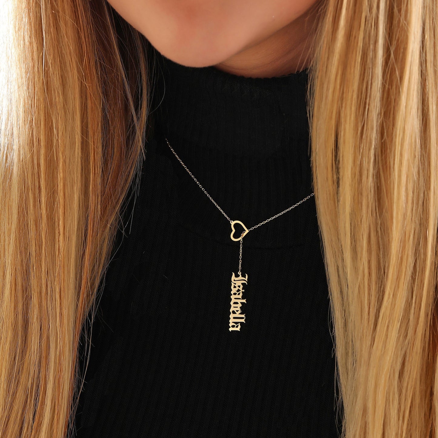 Custom Lariat Name Necklace: 14K Solid Gold Personalized Jewelry