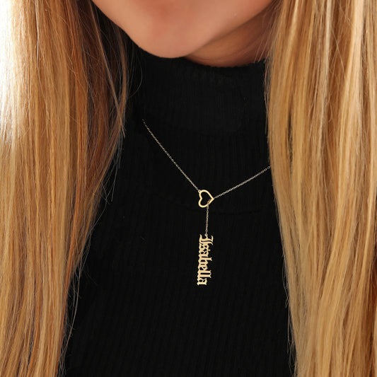 Custom Lariat Name Necklace: 14K Solid Gold Personalized Jewelry