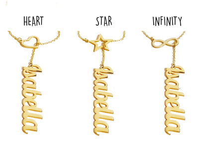 Custom Lariat Name Necklace: 14K Solid Gold Personalized Jewelry