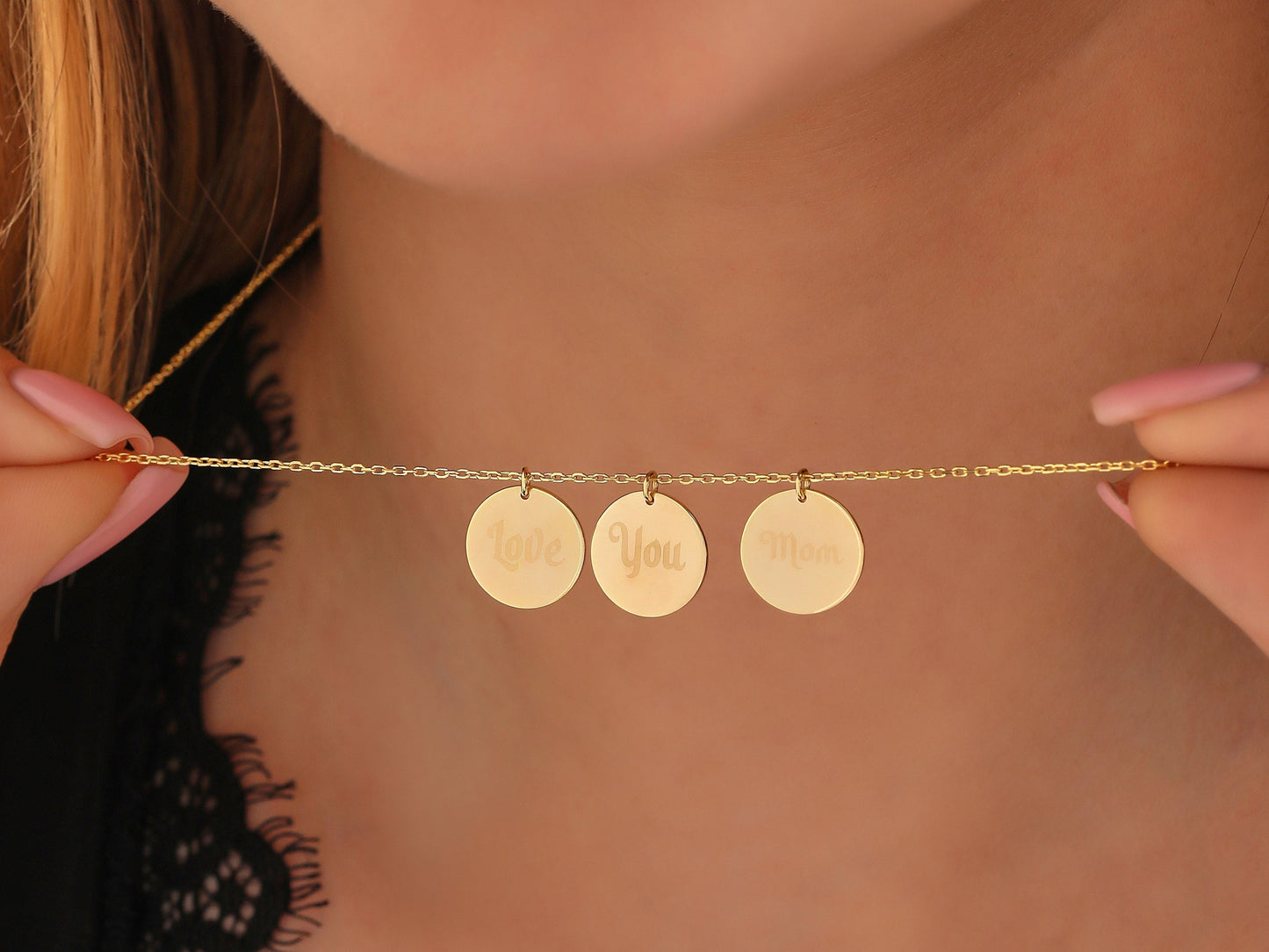 Personalized Disc Necklace: Sterling Silver or Solid Gold Custom Engraved Tag, BFF