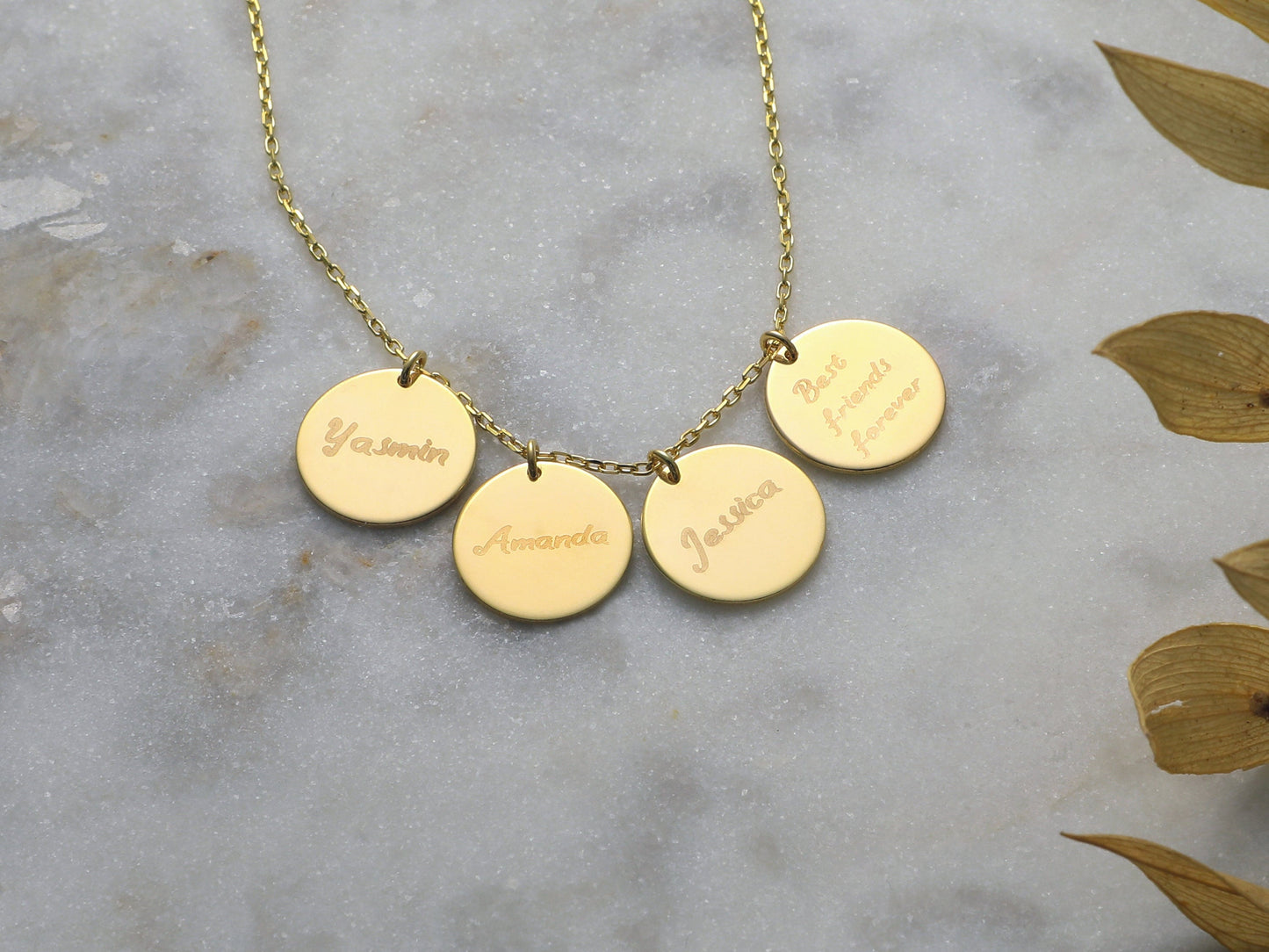 Personalized Disc Necklace: Sterling Silver or Solid Gold Custom Engraved Tag, BFF