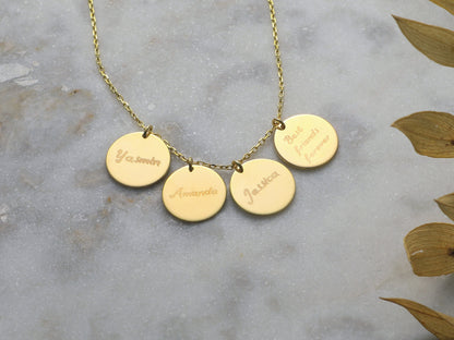 Personalized Disc Necklace: Sterling Silver or Solid Gold Custom Engraved Tag, BFF