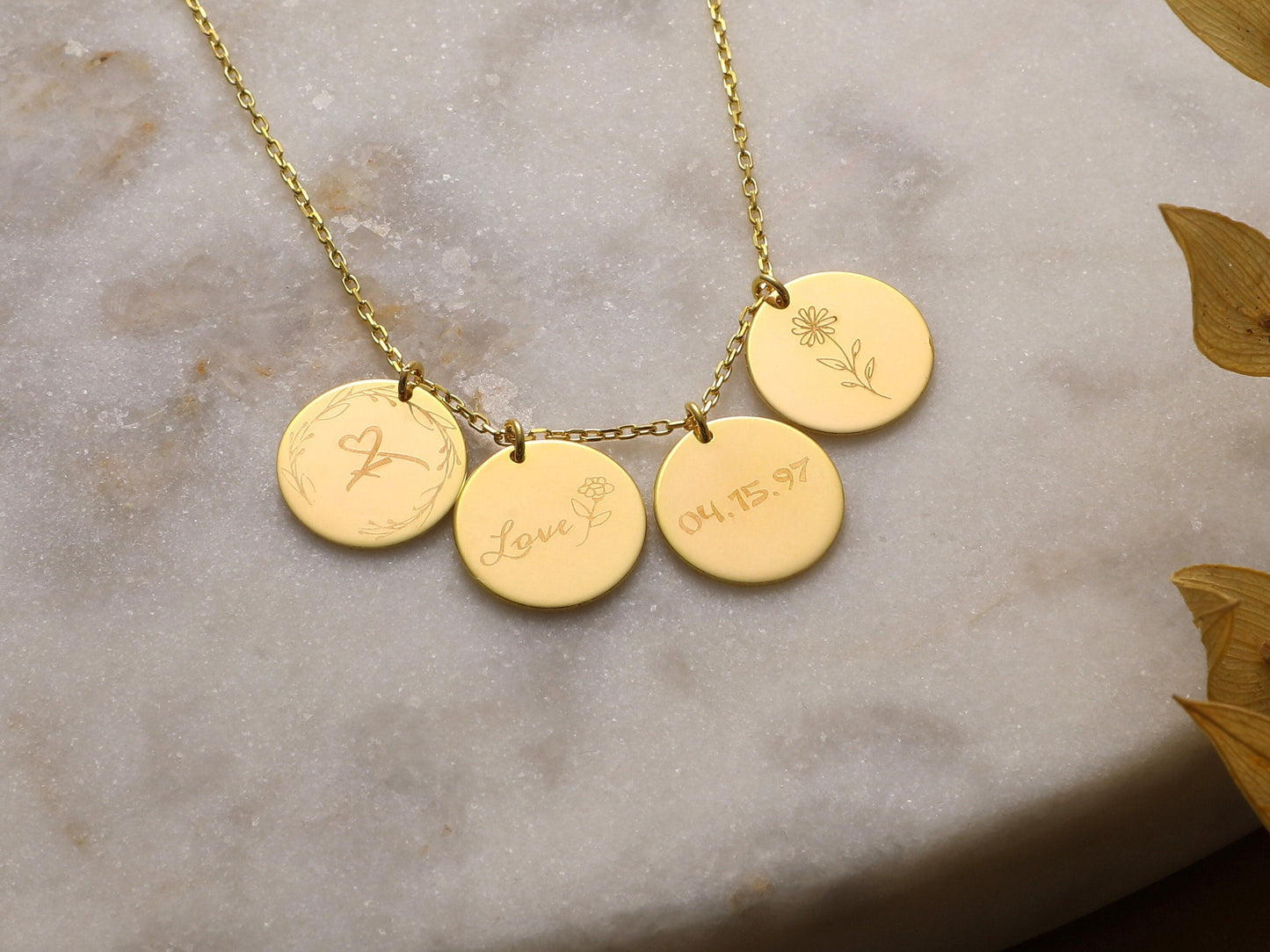 Personalized Disc Necklace: Sterling Silver or Solid Gold Custom Engraved Tag, BFF