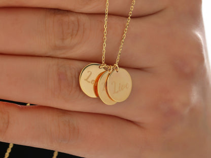 Personalized Disc Necklace: Sterling Silver or Solid Gold Custom Engraved Tag, BFF