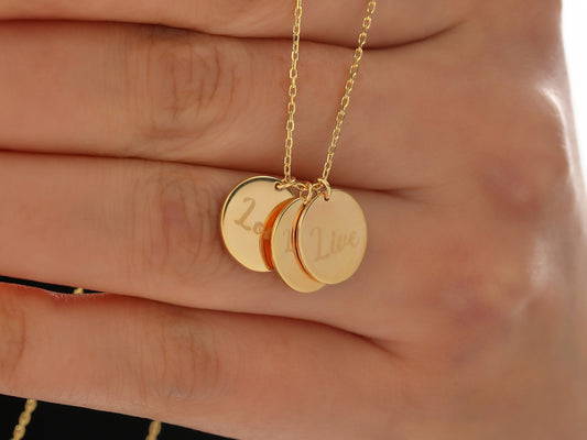 Personalized Disc Necklace: Sterling Silver or Solid Gold Custom Engraved Tag, BFF