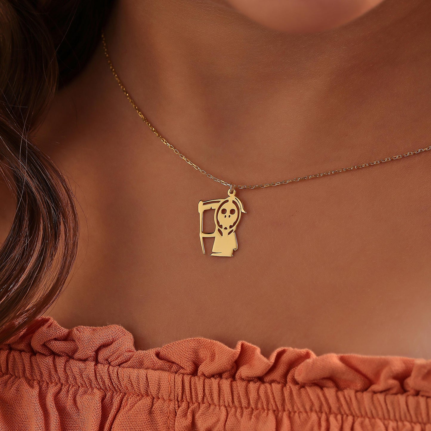 Mini Grim Reaper Necklace | 14K Gold or Sterling Silver, Gothic Halloween