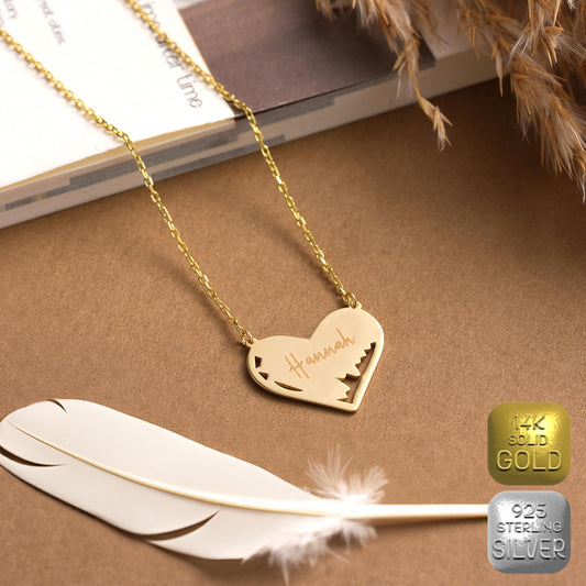 Personalized Heart Necklace: Sterling Silver or Gold Name Pendant