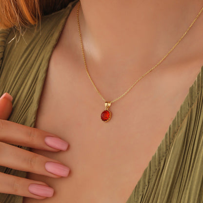 Carnelian Gemstone Necklace: 925 Sterling Silver, 14K Gold