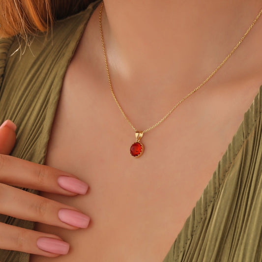 Carnelian Gemstone Necklace: 925 Sterling Silver, 14K Gold