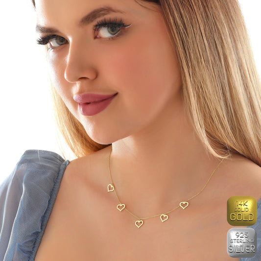 Five Hearts Necklace: Sterling Silver or Gold Charm Pendant