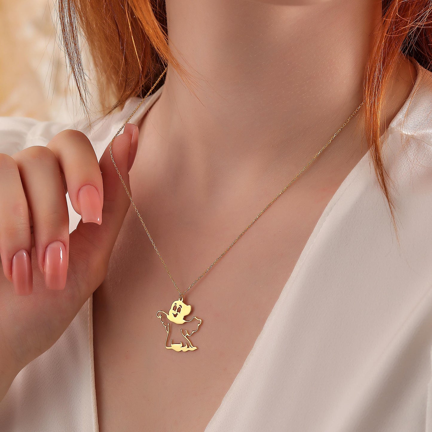 Sterling Silver Ghost Necklace, Spooky Halloween Pendant