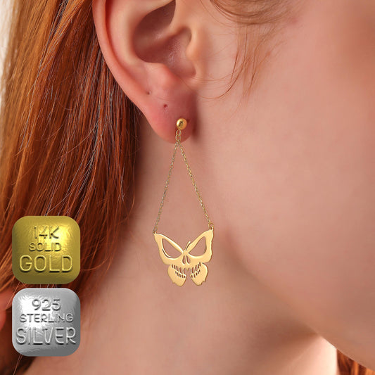 Skull Butterfly Earrings: Sterling Silver Halloween Gothic Jewelry
