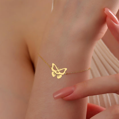 Butterfly Skull Jewelry: Sterling Silver Gothic Necklace, Earrings, Bracelet