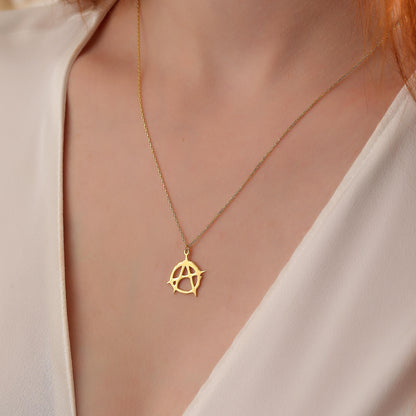 Anarchy Sign Necklace: 925 Sterling Silver or 14K Solid Gold, Y2K Jewelry