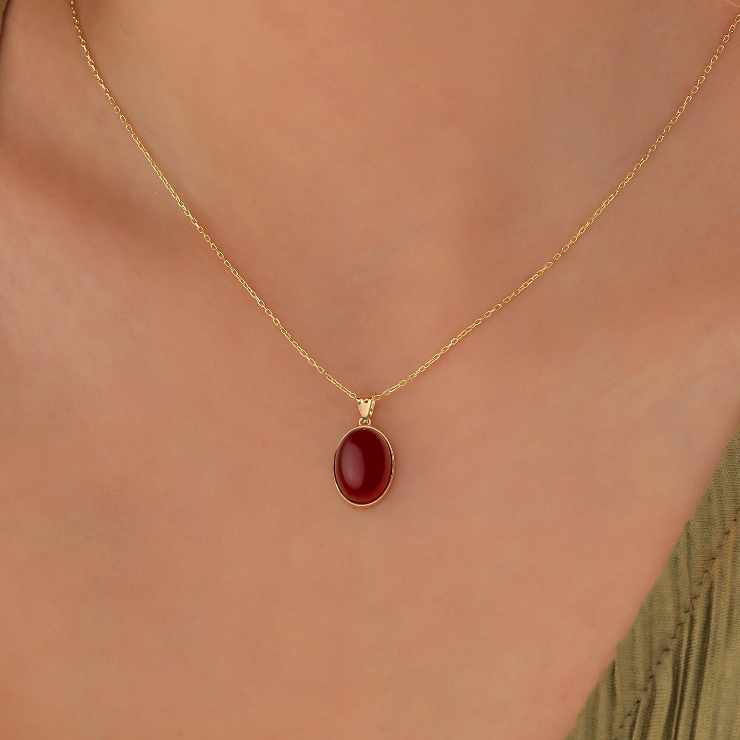 Handmade Carnelian Oval Pendant Necklace: 925 Sterling Silver, Gold Plated