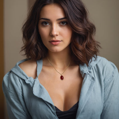 Handmade Carnelian Oval Pendant Necklace: 925 Sterling Silver, Gold Plated