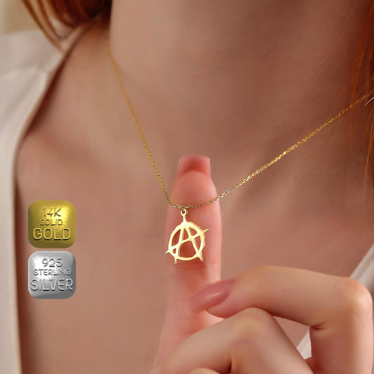 Anarchy Sign Necklace: 925 Sterling Silver or 14K Solid Gold, Y2K Jewelry