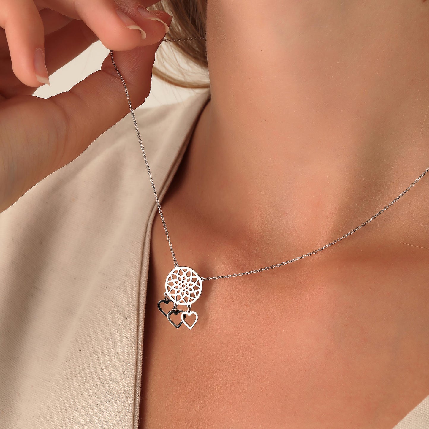 Handmade Dreamcatcher Necklace: Sterling Silver or Solid Gold Boho Feather Pendant