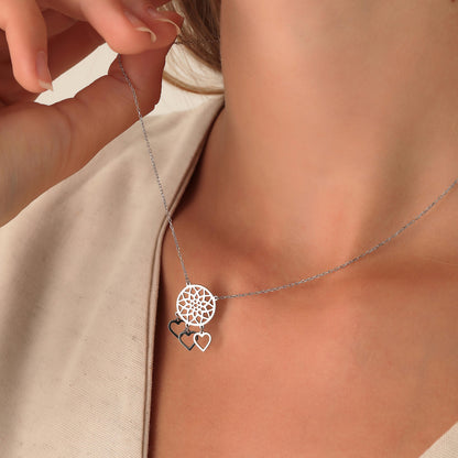 Handmade Dreamcatcher Necklace: Sterling Silver or Solid Gold Boho Feather Pendant