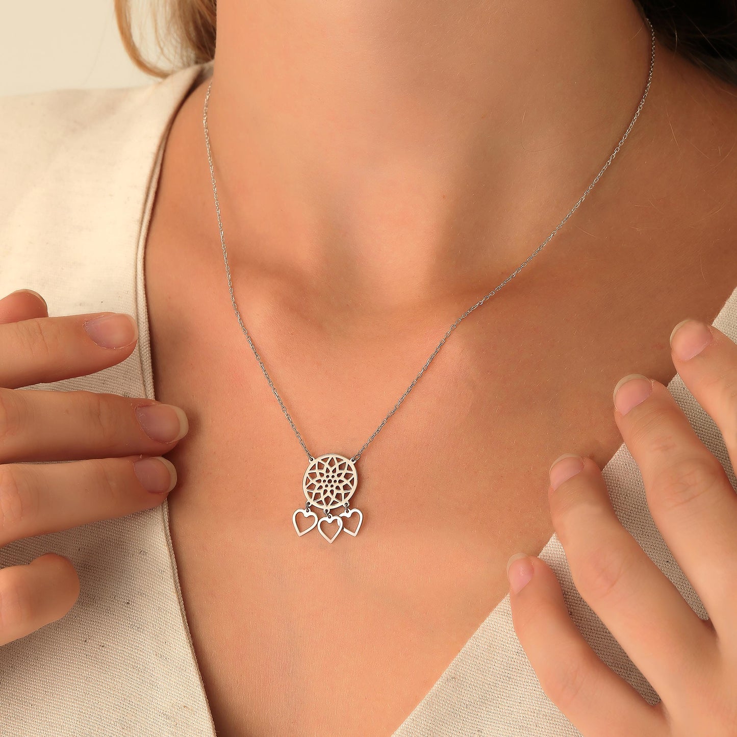 Sterling Silver Dreamcatcher Necklace: Bohemian Charm Pendant