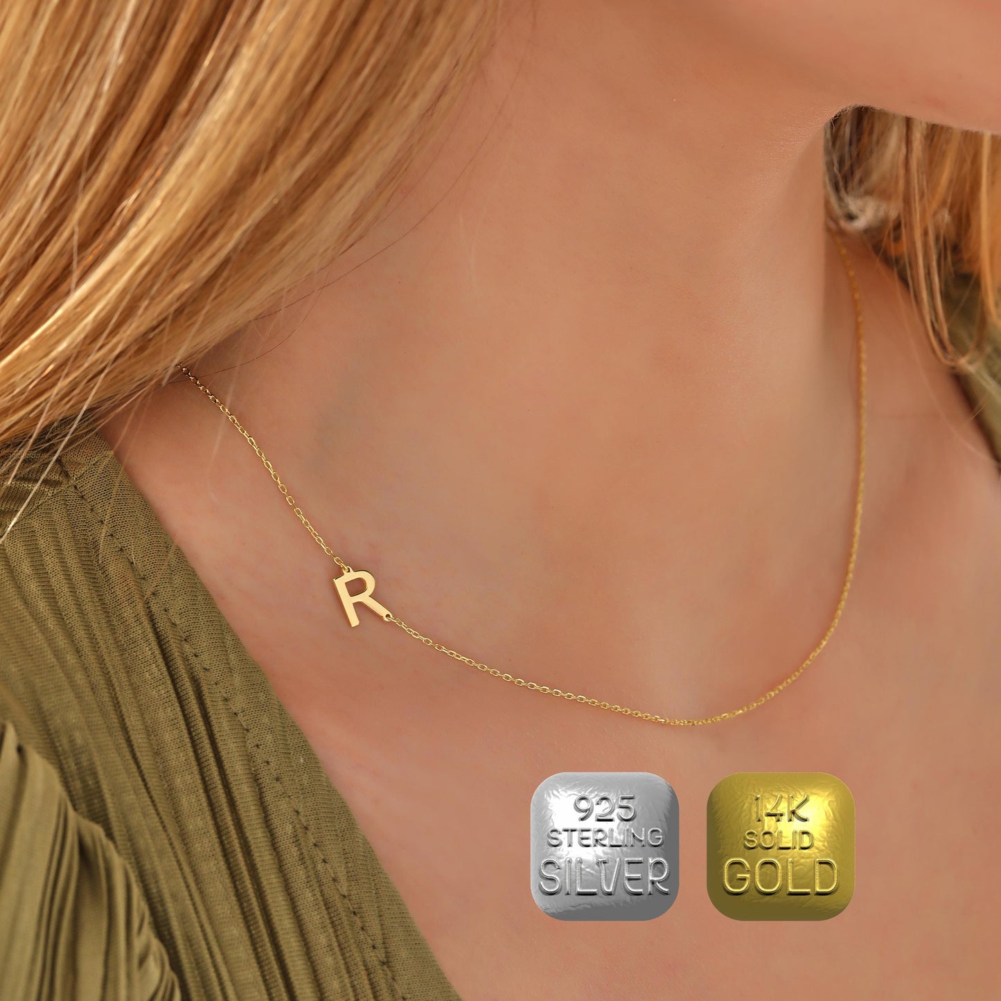 Personalized Initial Necklace: Sterling Silver or Solid Gold, Custom Letter Pendant