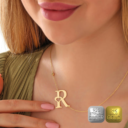 Personalized Birthstone Initial Necklace: 14K Solid Gold Monogram