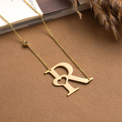 Personalized Birthstone Initial Necklace: 14K Solid Gold Monogram