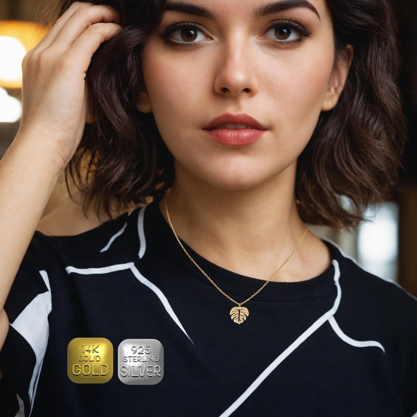 Gold Leaf Necklace, 925 Sterling Silver, Handmade Pendant