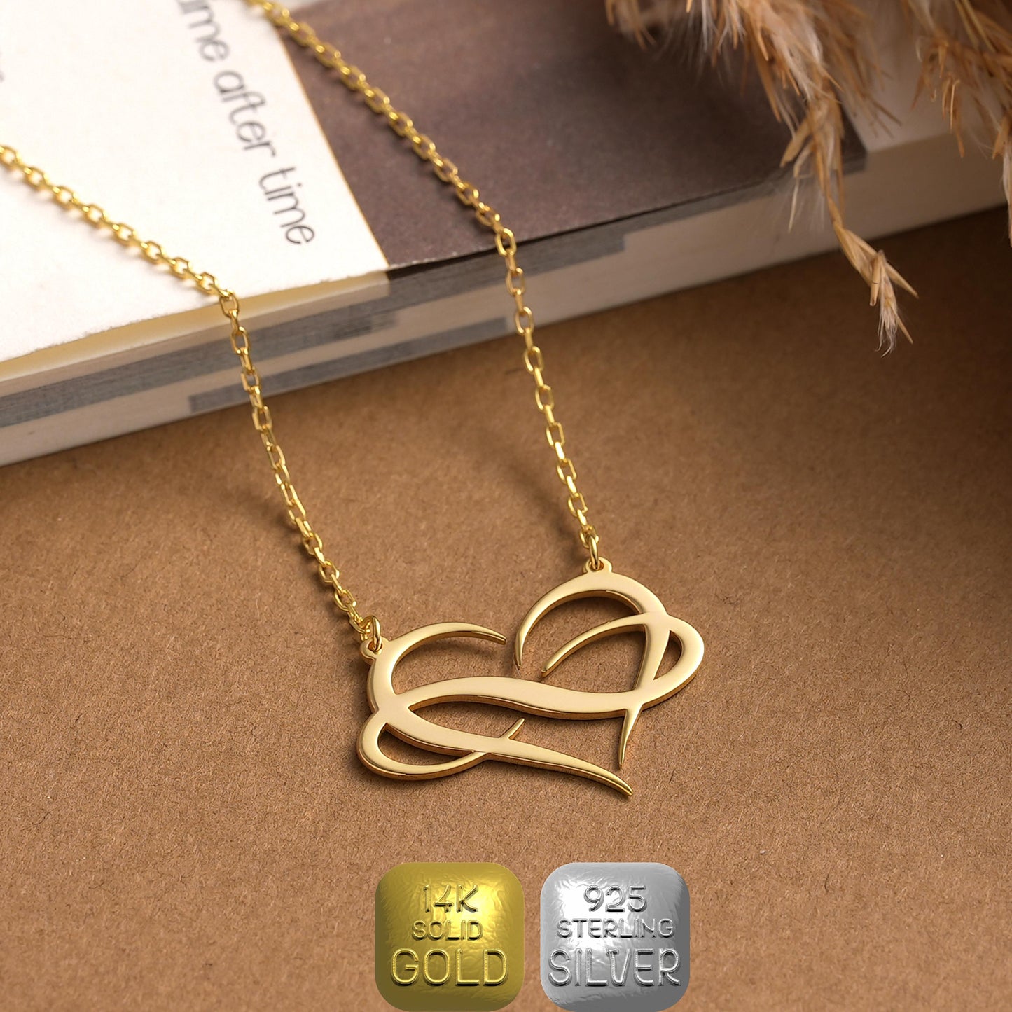Infinity Heart Necklace:  14K Solid Gold or 925 Sterling Silver (Yellow - Rose - White)