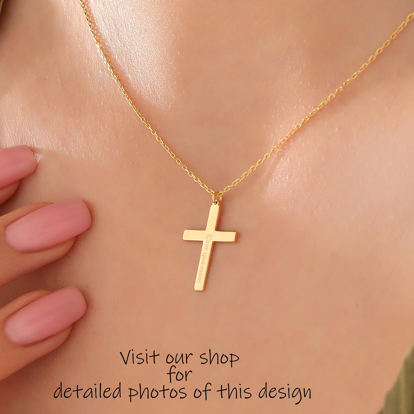 Dainty Cross Necklace: Sterling Silver or 14K Gold Pendant