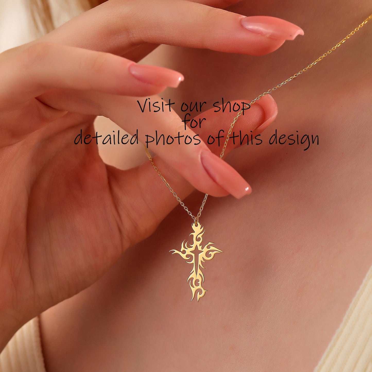 Dainty Cross Necklace: Sterling Silver or 14K Gold Pendant