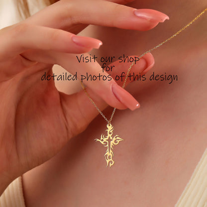 Dainty Cross Necklace: Sterling Silver or 14K Gold Pendant