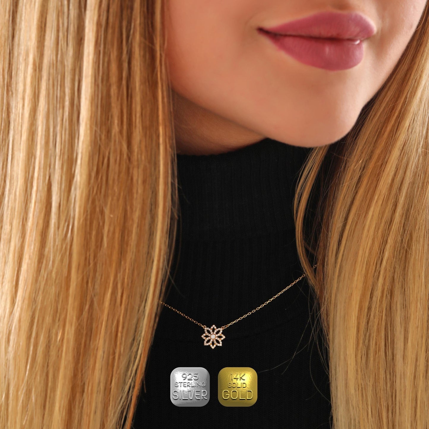 Handmade Lotus Flower Necklace: Sterling Silver or 14K Gold