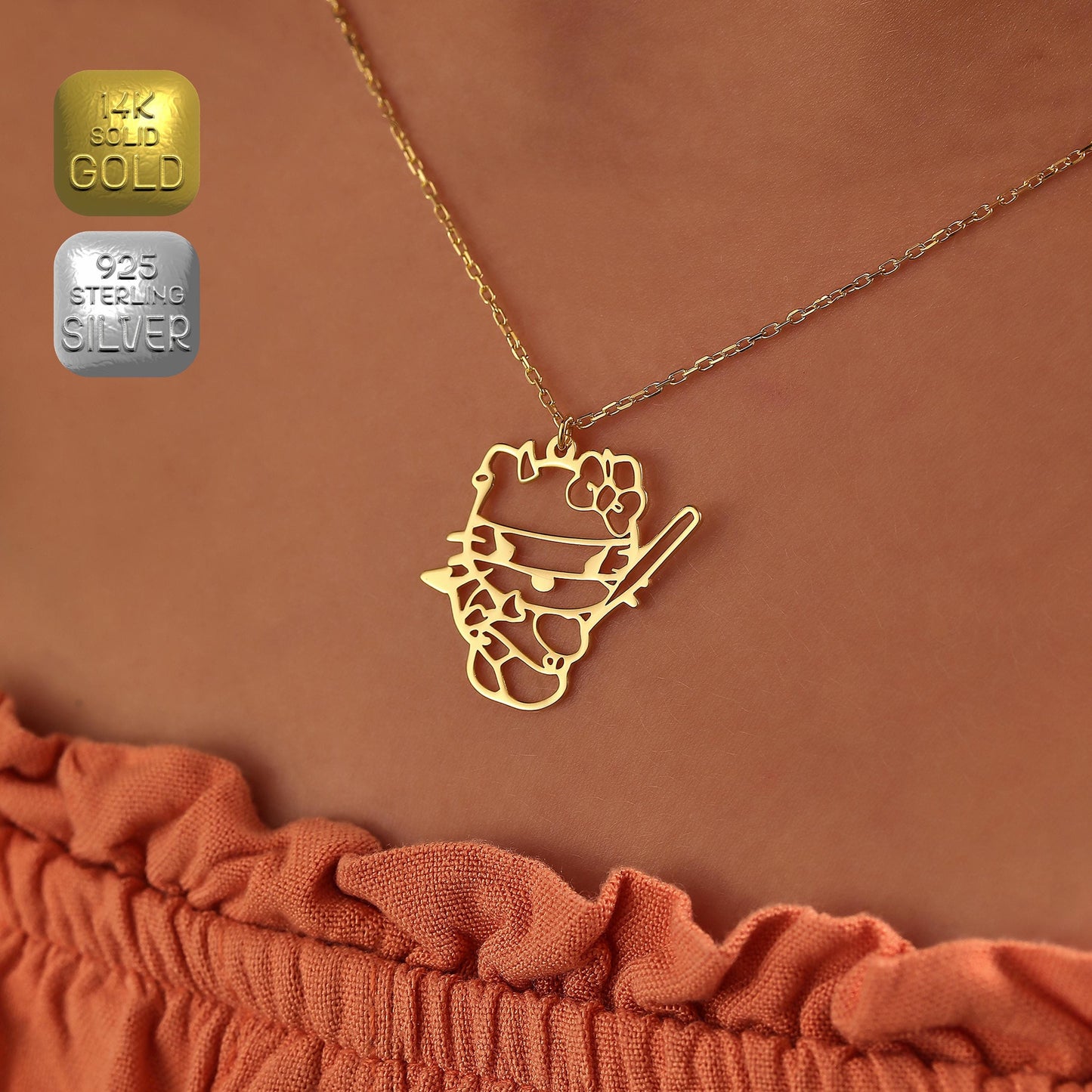 Halloween 925 Sterling Silver Necklace, Gold Plated, Custom Goth Jewelry