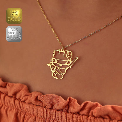 Halloween 925 Sterling Silver Necklace, Gold Plated, Custom Goth Jewelry